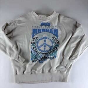 American Eagle Bob Marley Cream Oversized Sweatshirt XS Distressed Crew Neck